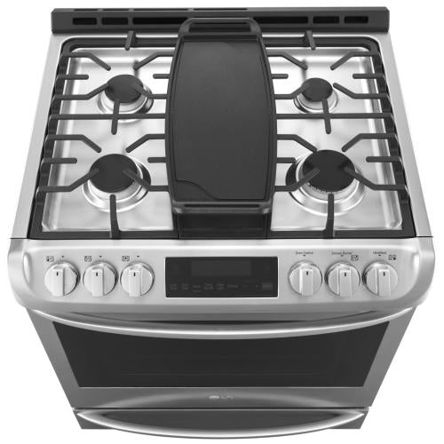 LG LSG4513ST 30 Inch Slide-in Gas Range with 5 Sealed Burners, 6.3 cu. ft. Oven Capacity, ProBake Convection, Storage Drawer, 11 Cooking Modes, EasyClean®, SmartDiagnosis™, UltraHeat Burner™, Griddle, and ADA Compliant: Stainless Steel