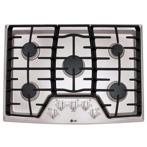 LG LCG3011ST 30 Inch Gas Cooktop with 5 Sealed Burners, Cast Iron Grates, SuperBoil Burner, and Front Center Knob Controls