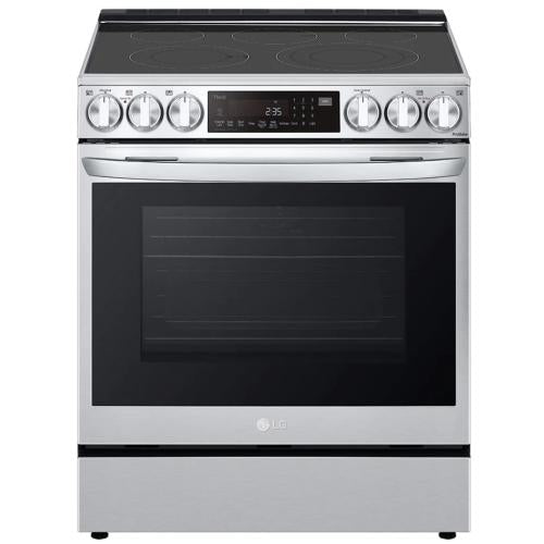 LG LSEL6335F 30 Inch Smart InstaView™ Electric Slide-in Range with 5 Smoothtop Elements, 6.3 Cu. Ft. Oven Capacity, ProBake Convection® with Air Fry, Storage Drawer, 11 Cooking Modes, EasyClean + Self Clean, SmartDiagnosis, and Sabbath Mode