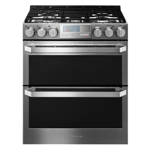 LG LUTG4519SN 30 Inch Slide-In Gas Smart Range with 5 Sealed Burners, Dual Ovens, 6.9 Cu. Ft. Total Oven Capacity, ProBake Convection®, 11 Cooking Mode Options, EasyClean®, Wi-Fi SmartThinQ®, SmartDiagnosis™, and UltraHeat™ Burner